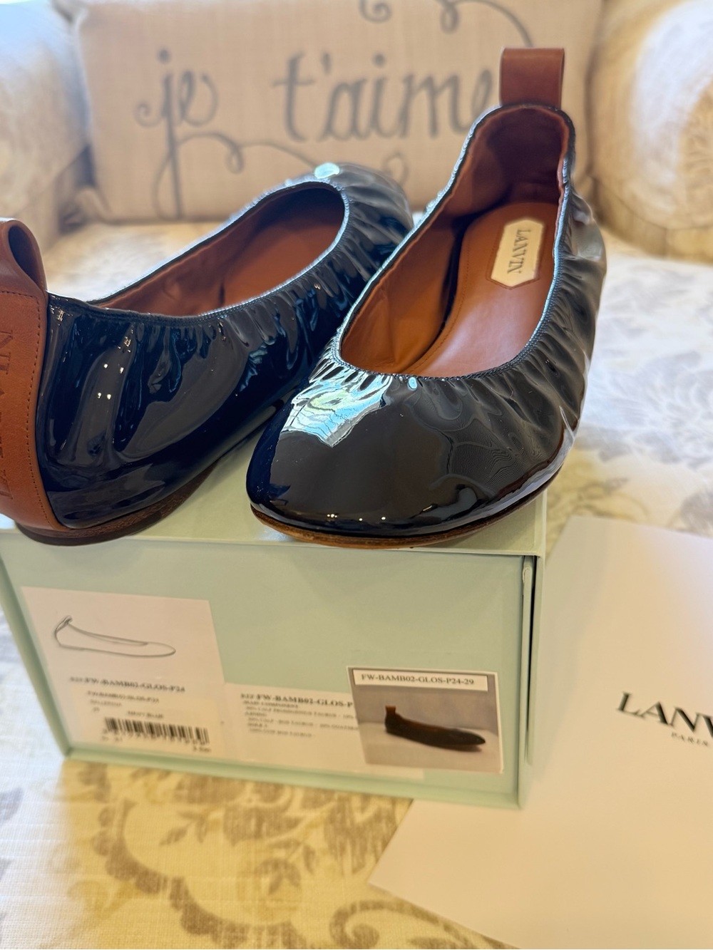 LANVIN ✨Like New✨ Navy Blue Patent Leather Ballerina Flats EU 41/US 10